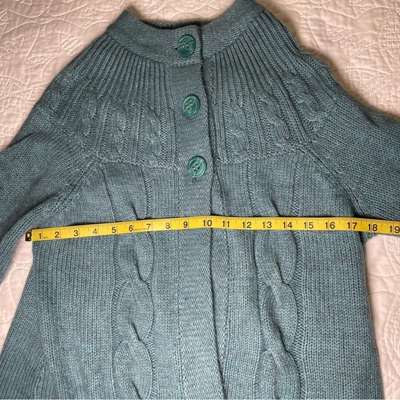 Camaieu Wool Blend Teal Blue/Green Cardigan Size L French Swing Flare - Picture 9 of 11